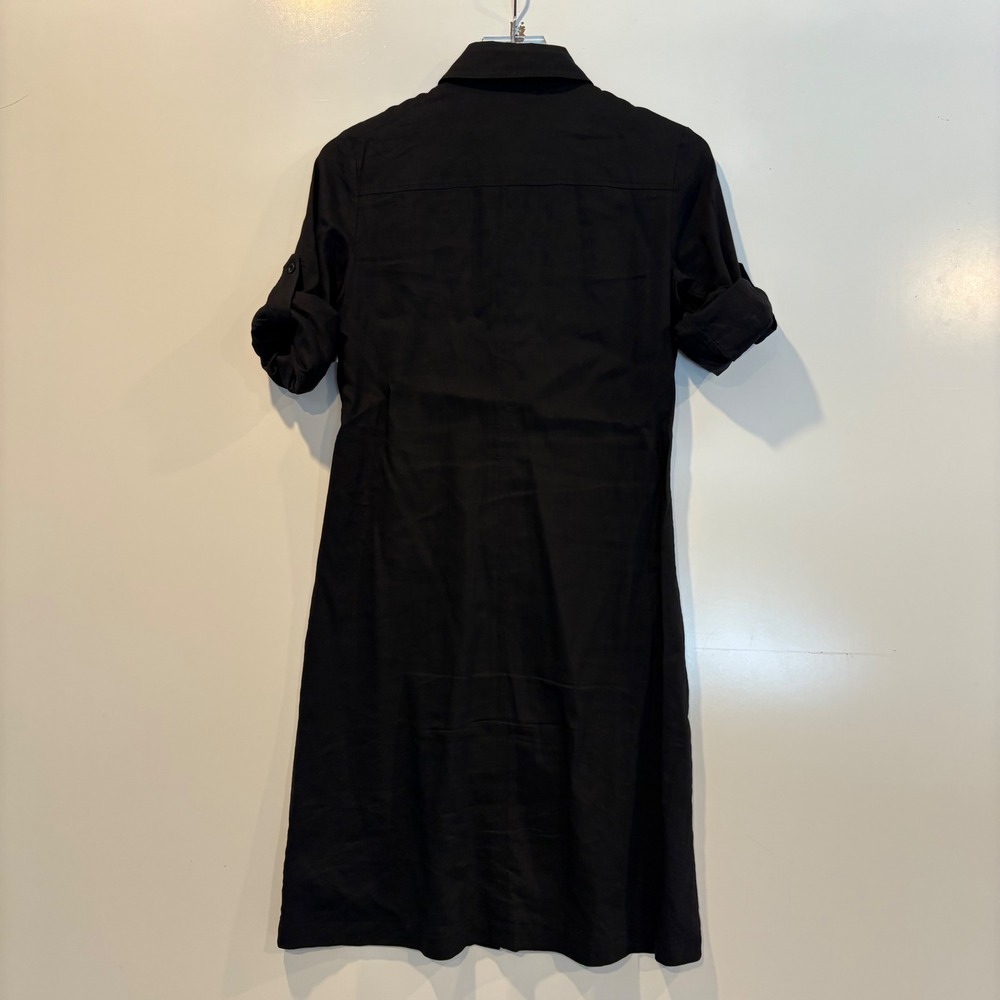 Theory Saige Button Down Linen Blend Shirt Dress Black Tab Sleeve Womens Size 6 - Picture 2 of 7